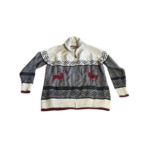 Cozy Red Reindeer Zip-Front Sweater Cardigan